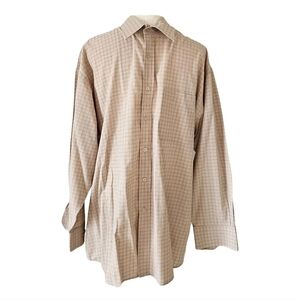 Monsieur Givenchy Men's Beige Checkered Shirt 17 Button Up Long Sleeve Shirt